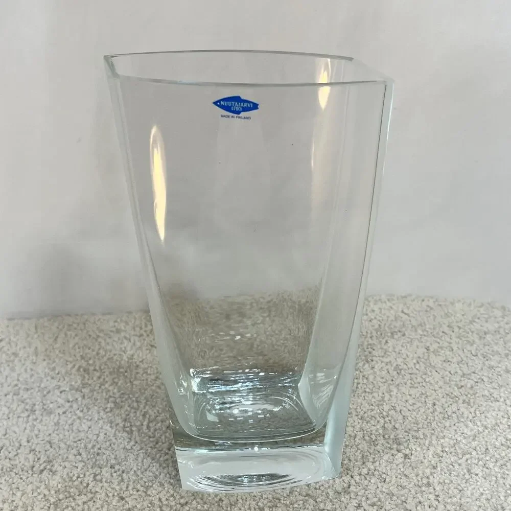 Nuutajarvi Glass 1793 Clear & Frosted Art Glass Pillow Vase Finland MCM Style